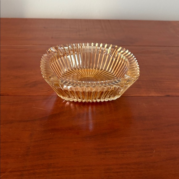 Vintage Other - Vintage Amber Pressed Glass Ashtray | Ribbed Glass Bowl | Mid-Century Decor